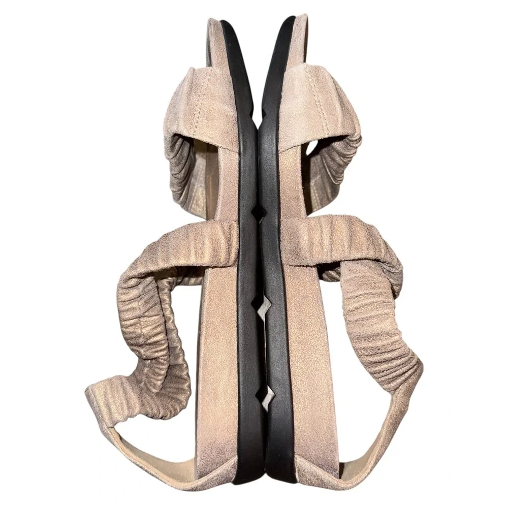 Eileen Fisher Dylan Metallic Suede Wedge Sandals Cross Strap Comfort Bronze Sz 6